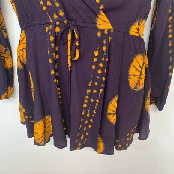 Lulus Long Sleeve Romper Small  Purple Orange Pockets Drawstring Surplice Travel - Picture 4 of 11